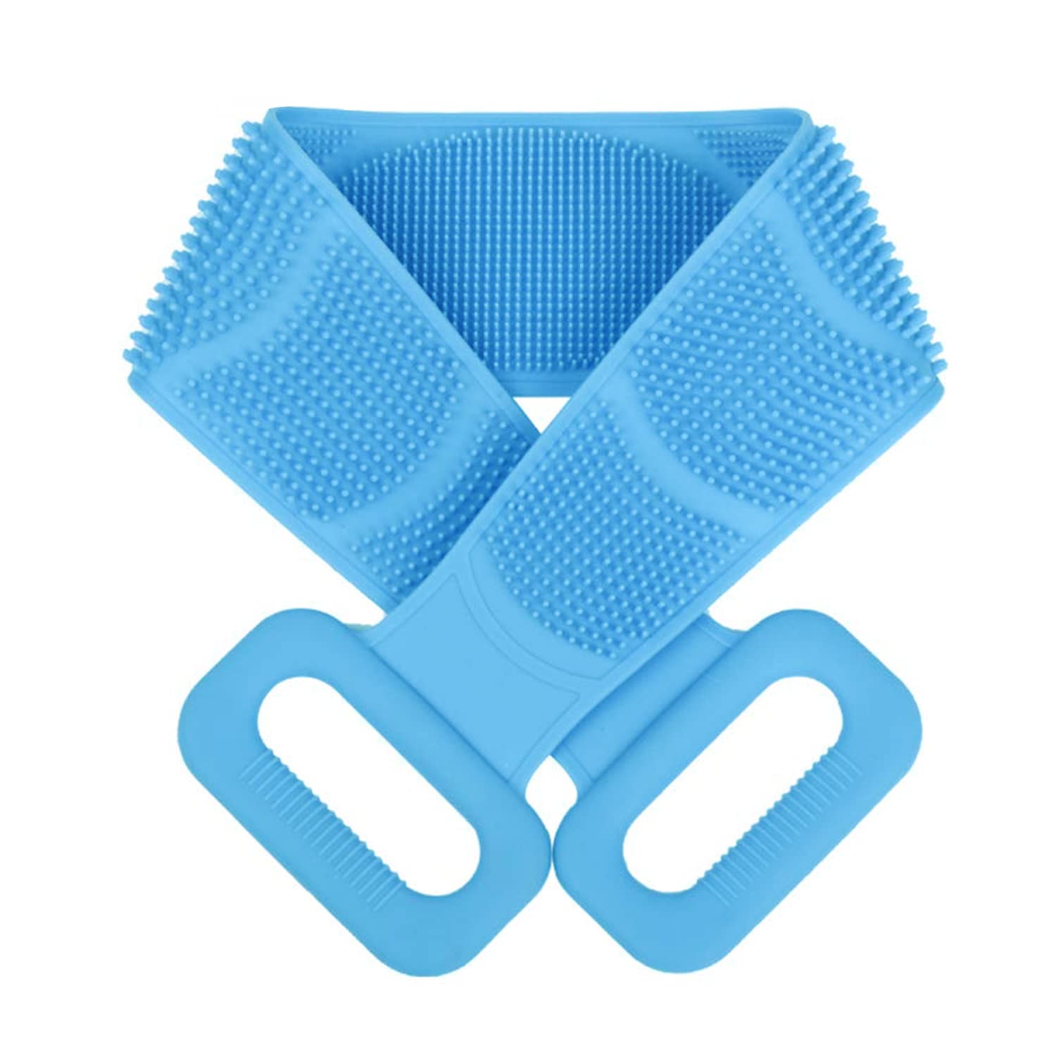 Mini House Silicone Bath Back Scrubber Belt with Handle - Double Sided Exfoliating Brush for Deep Skin Cleaning - Perfect for Women & Men (Blue) - Ideal for Shower, Bath & Spa Relaxation