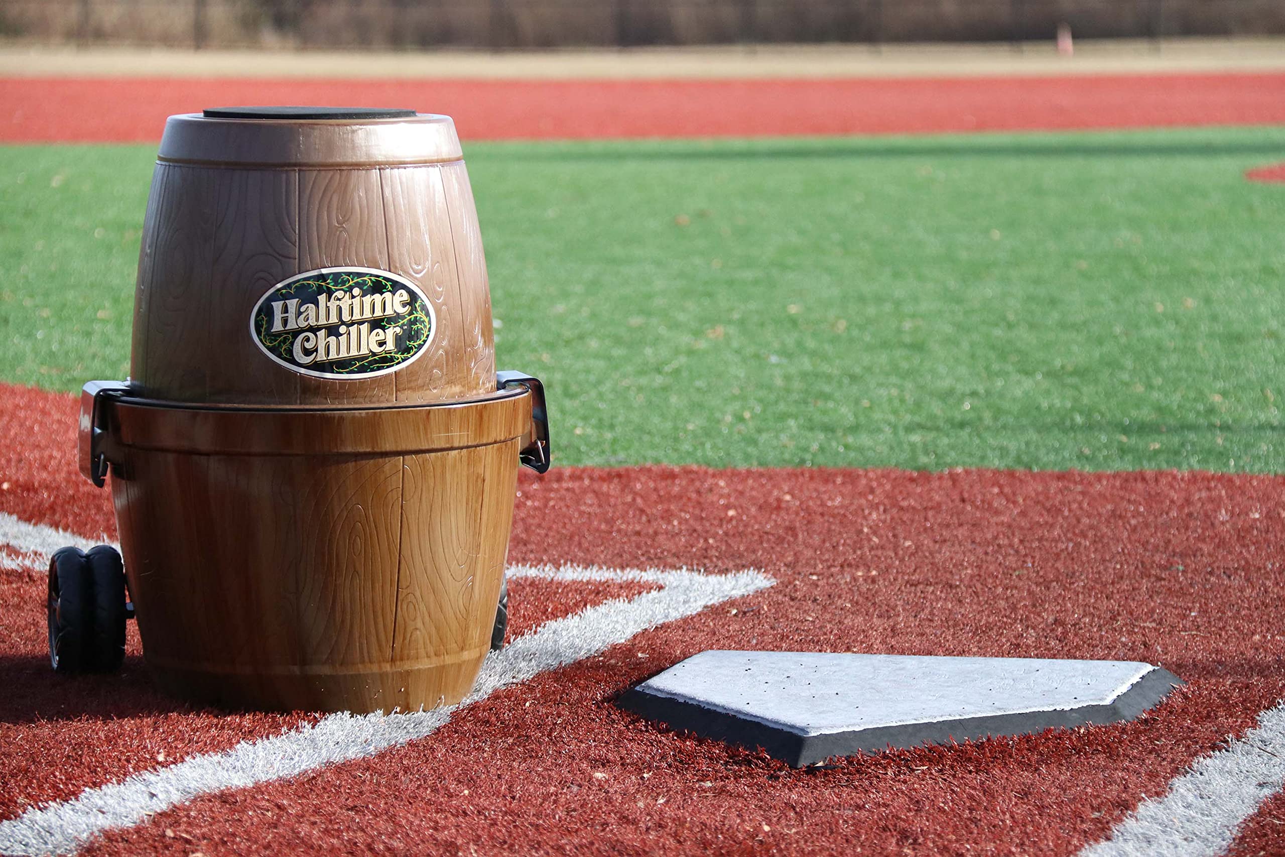 Halftime Chiller Rolling Cooler - Portable Insulated Cooler with Built-in Storage Tray, Seat, Telescoping Handle & Exterior Pockets | Perfect for Tailgating, Camping, Beach Trips & Outdoor Events