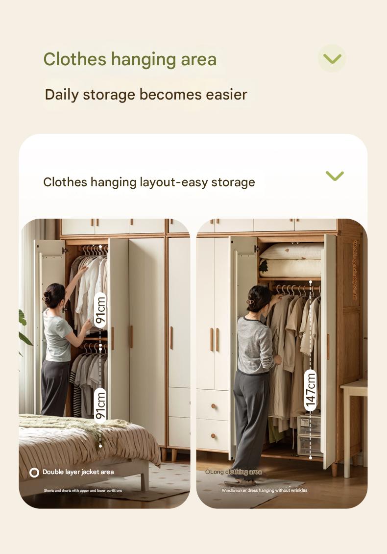 Stylish Oak & Poplar Solid Wood Modern Wardrobe - Spacious Storage for Bedroom, Closet Organization & Home Decor