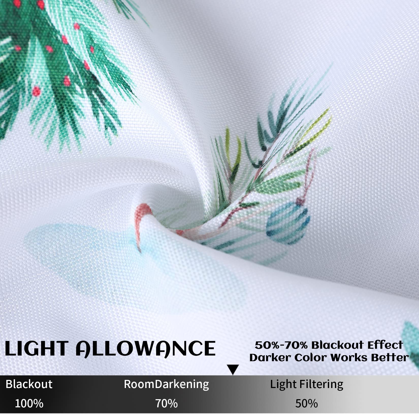 ROYGROW Christmas Window Curtains 30 Inch - 2 Panels Holiday Decor with Tree Snowman Reindeer Design, Rod Pocket Kitchen & Bathroom Curtains, Velvet Winter Decorations in White and Green, 27W x 30H - Perfect for Christmas Home Decor, Holiday Party, and Winter Season Gifts