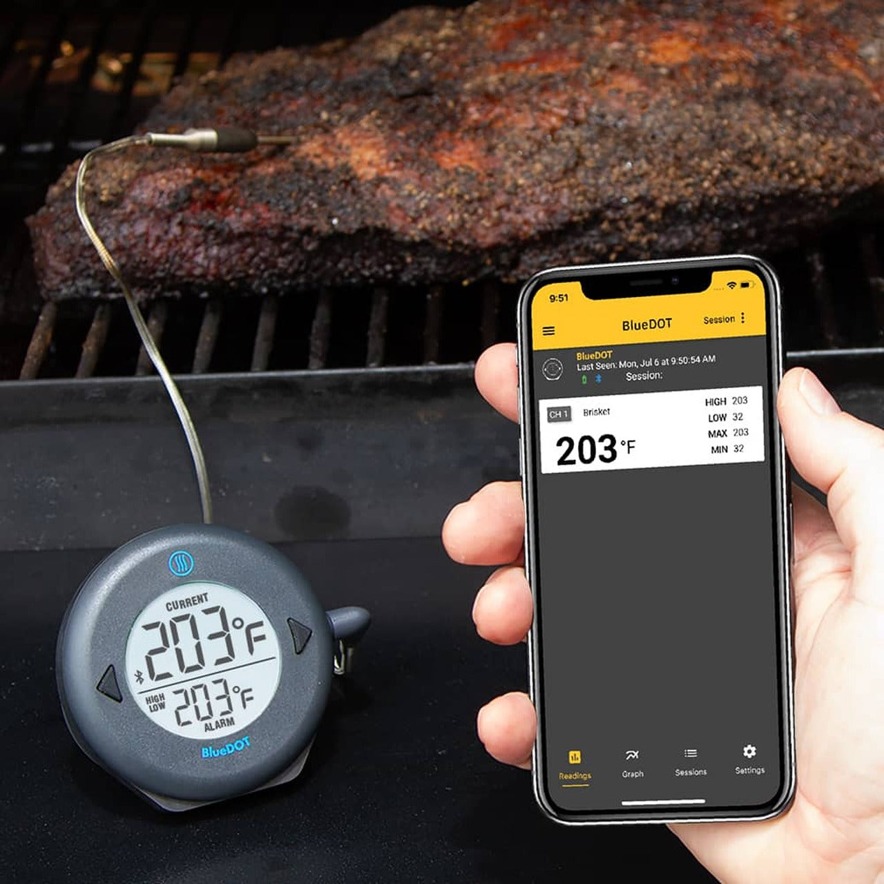 BlueDOT Alarm Thermometer with Bluetooth® Wireless Technology - Smart Digital Thermometer for Home, Kitchen, Baby & Medical Use - Accurate Temperature Monitoring for Cooking, Brewing & Health Safety