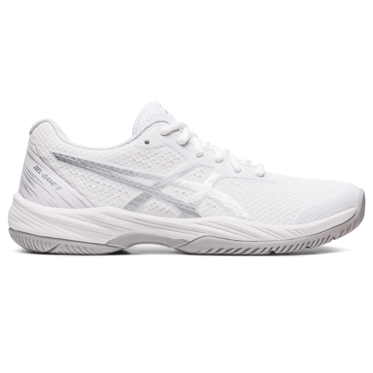 ASICS Women's Gel-Game 9 Tennis Shoes - White/Pure Silver - Size 6.5 - Lightweight & Supportive Court Shoes for Women's Tennis, Training & Casual Wear