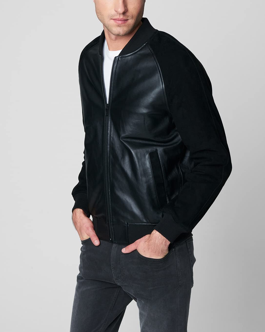 BLANKNYC Men's Faux Suede & Leather Bomber Jacket - Stylish Comfortable Casual Coat for Everyday Wear | Perfect for Fall & Winter Outfits, Date Nights and Urban Street Style