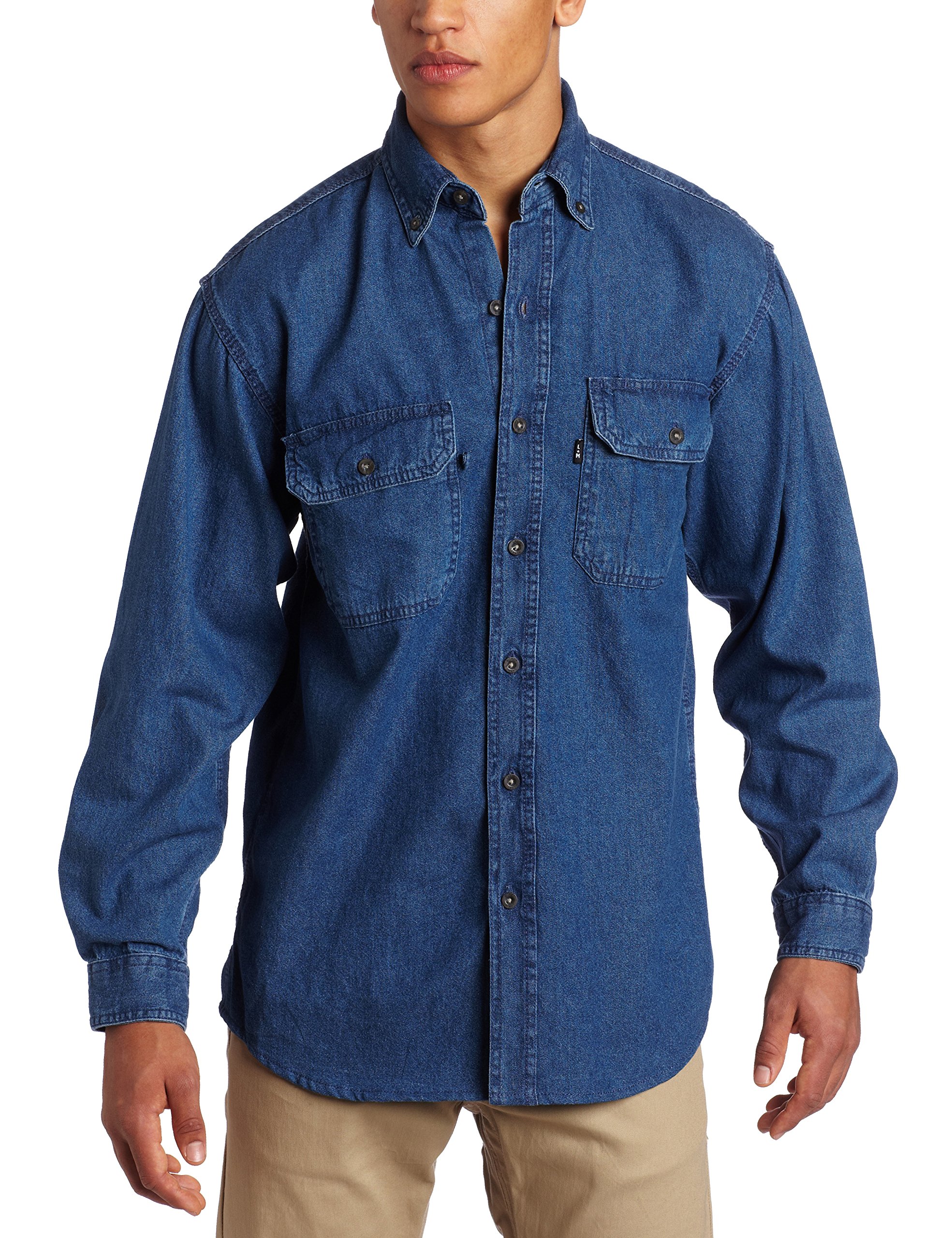 Premium Men's Long Sleeve Denim Shirt by Key Apparel - Classic Casual Button Down for Work, Outdoor & Everyday Wear