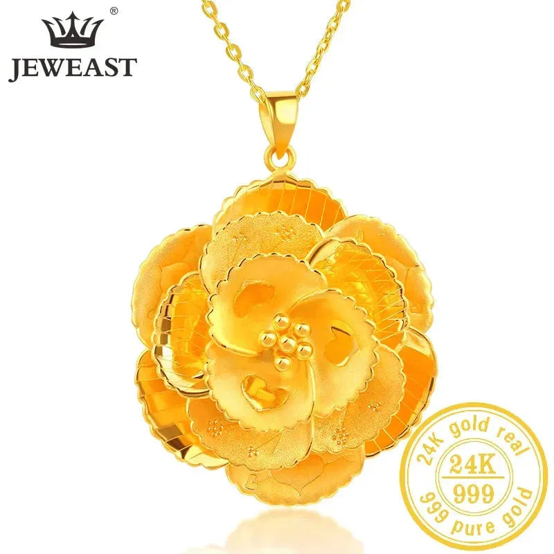 24K Pure Gold Pendant Necklace - Real 999 Solid Gold Charm Jewelry for Women - Elegant & Trendy Classic Party Gift - Perfect for Anniversary, Birthday & Special Occasions