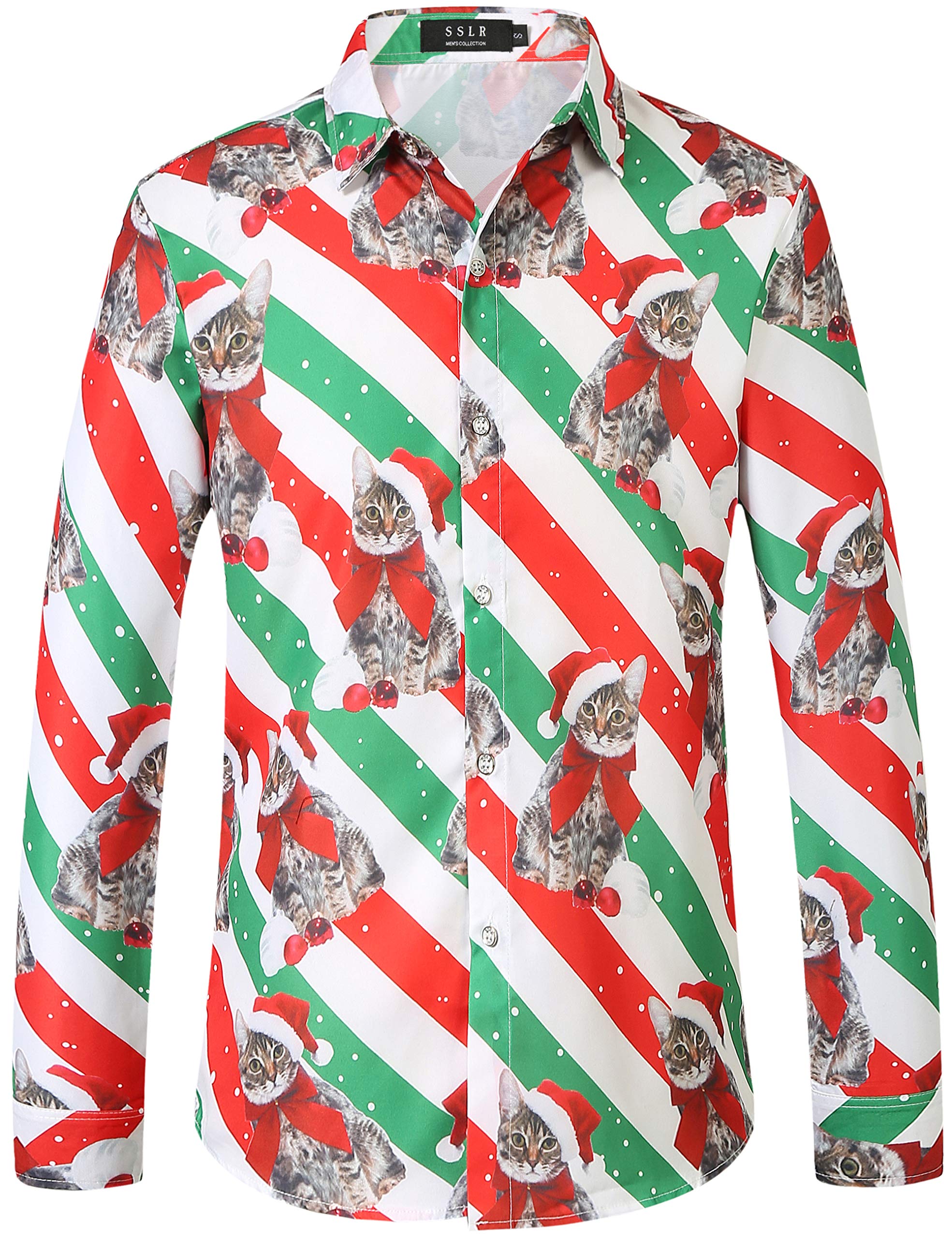 Funny Santa Claus Christmas Button Down Shirt for Men - Long Sleeve Holiday Party Shirt - Perfect for Office Parties, Family Gatherings & Ugly Sweater Contests