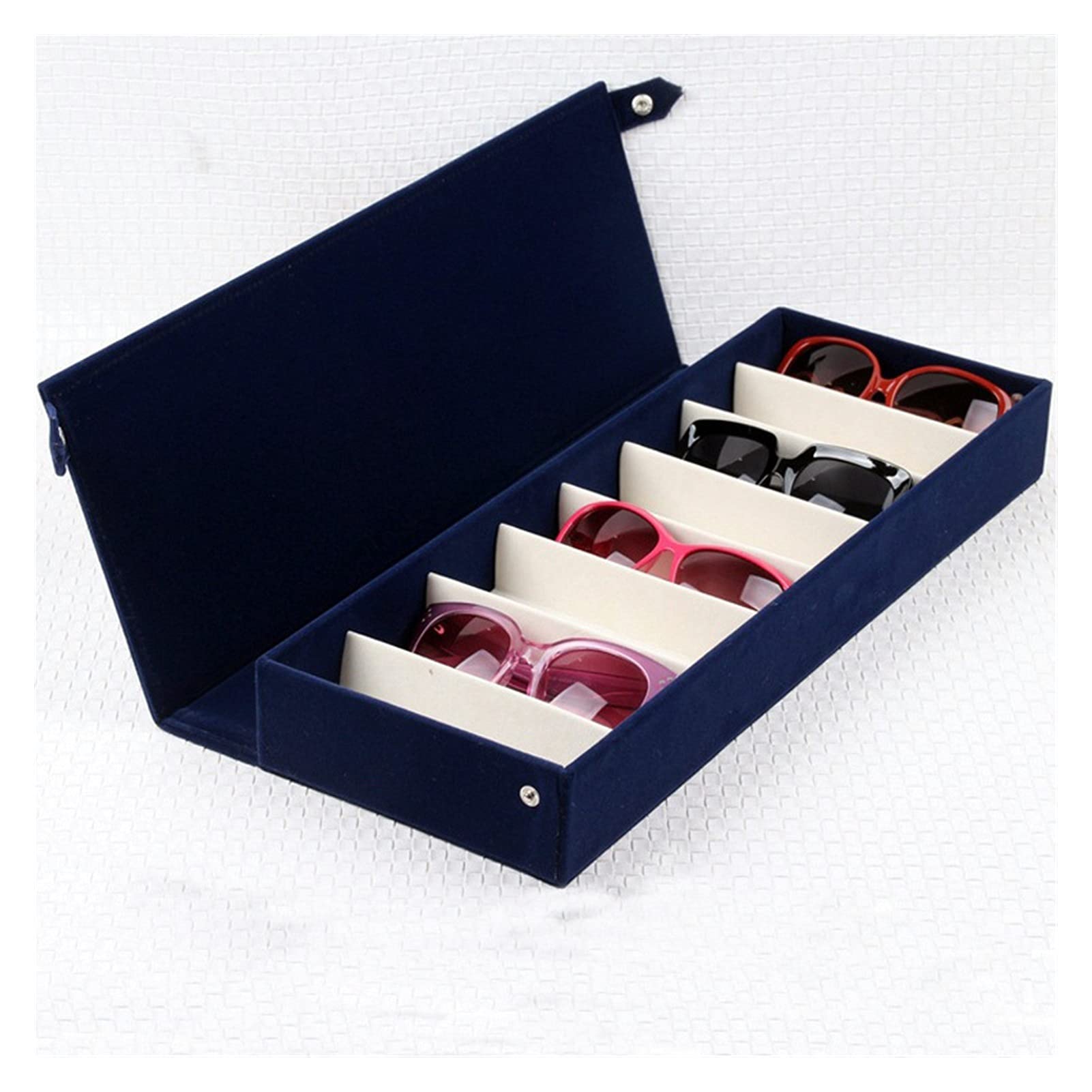 YIXIN2013SHOP 8-Slot Velvet Eyeglass & Sunglasses Display Stand - Navy Blue Glasses Organizer Case with Grid Holder for Retail Stores, Home, Office, and Optical Shop Storage