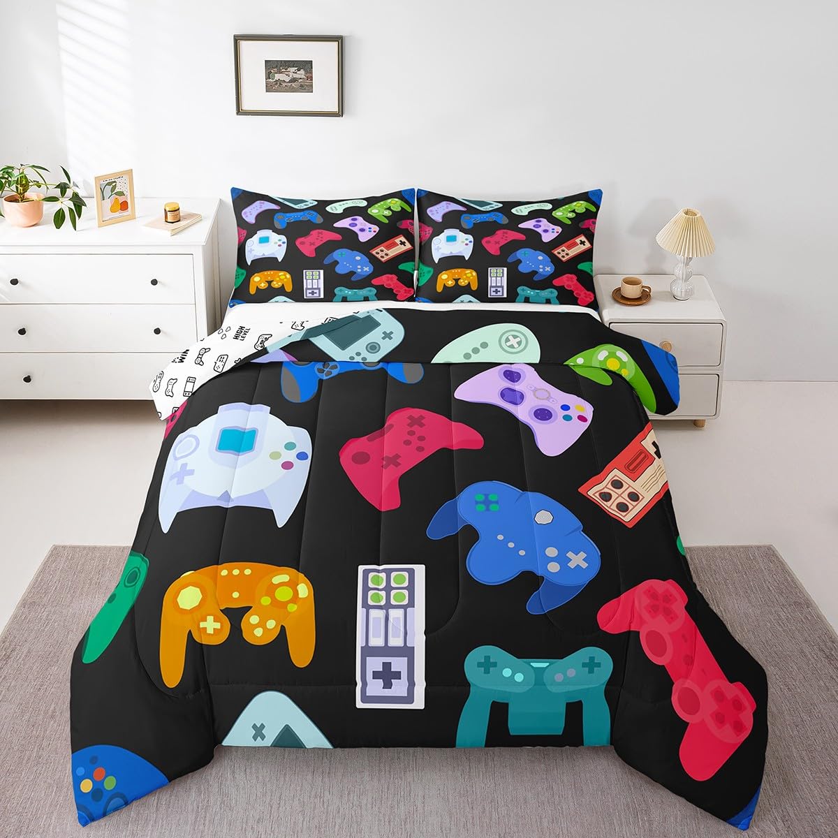 Erosebridal King Boys Gaming Bedding Set - Colorful Comforter for Toddler Bedrooms