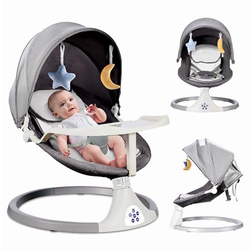 ZRWD 5-Speed Electric Baby Swing with Bluetooth, 3 Timer Settings & Lullabies - Portable Infant Bouncer for Newborns 0-12 Months (Includes Tray & Remote Control) - Perfect for Nursery, Daycare, or Travel with Baby Boy or Girl