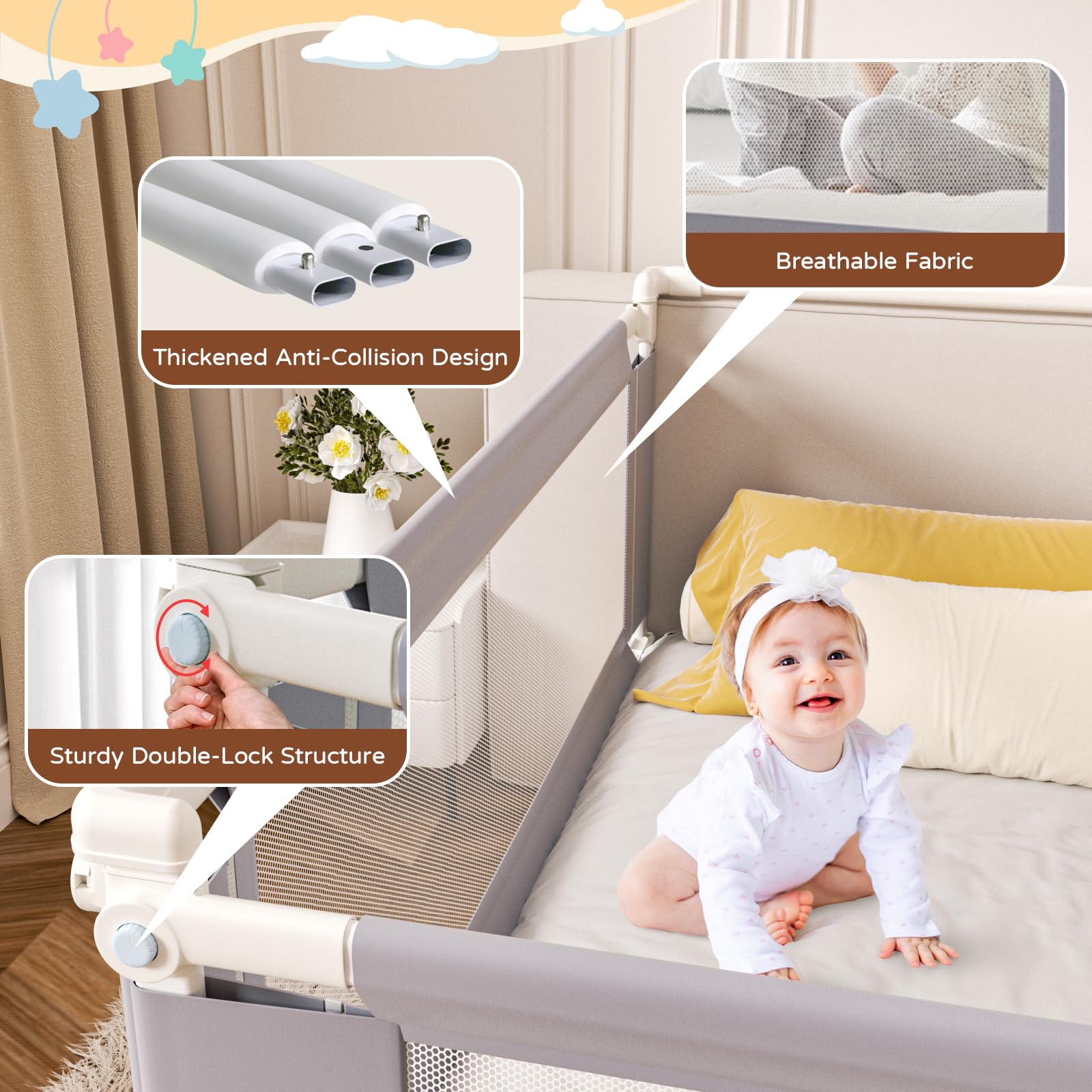3-Piece Adjustable Queen Size Bed Rail for Toddlers & Kids - Safety Bed Guard for Queen Beds, Anti-Roll Protection for Baby & Child - Perfect for Co-Sleeping & Transitioning to Toddler Beds