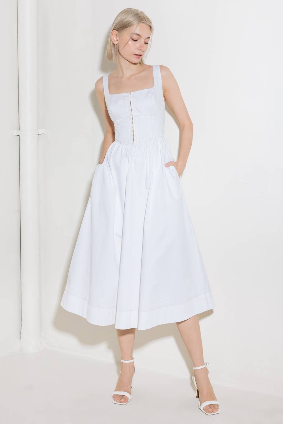 CATCH THE SUN White Midi Dress - Flowy Summer Dress for Women, Beach Wedding Guest Dress, Boho Chic Outfit for Vacation & Outdoor Parties