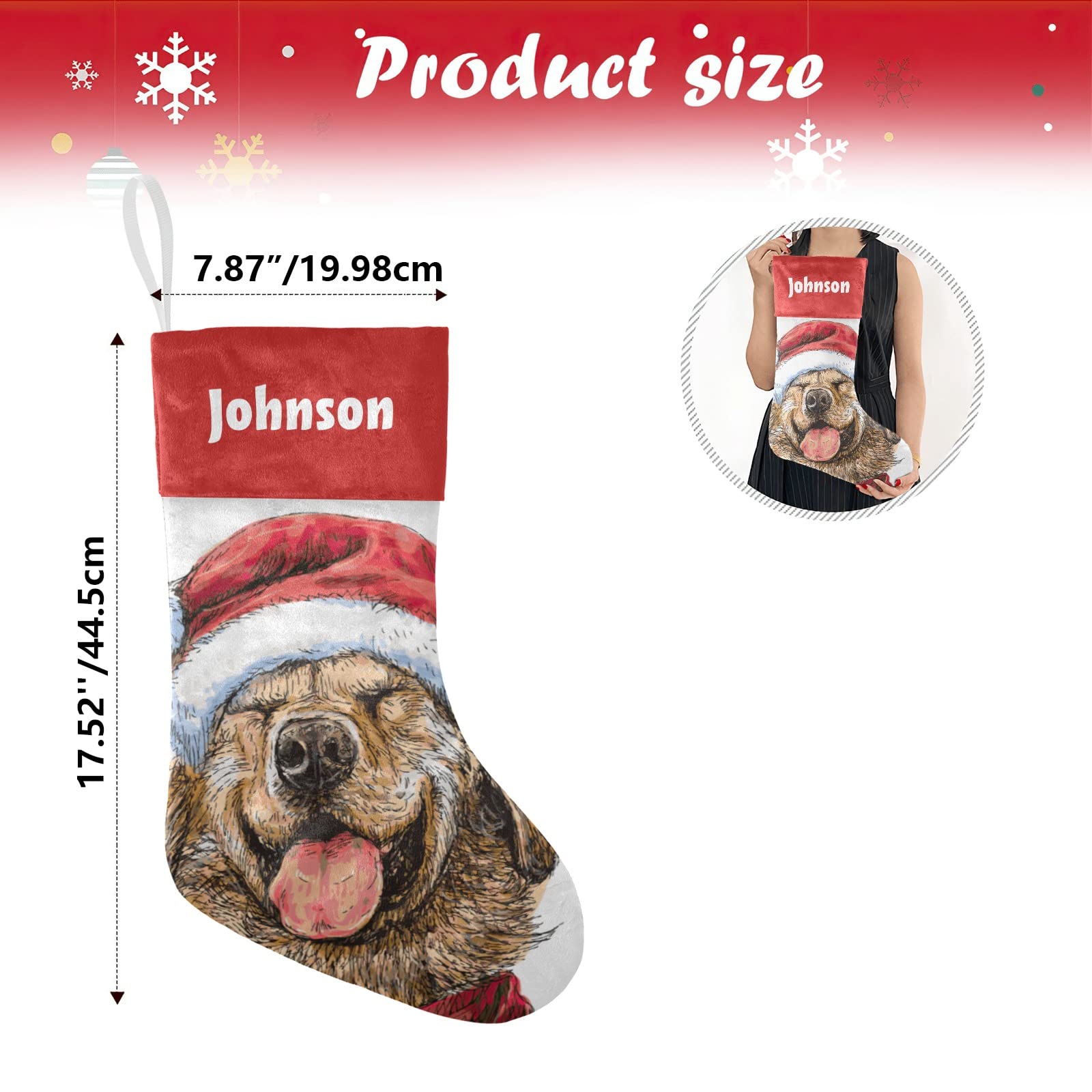 Personalized Christmas Stockings for Dogs - Custom Name Xmas Socks for Pets, 17.52 x 7.87 Inch Cute Holiday Gift - Perfect for Pet Lovers & Christmas Decorations