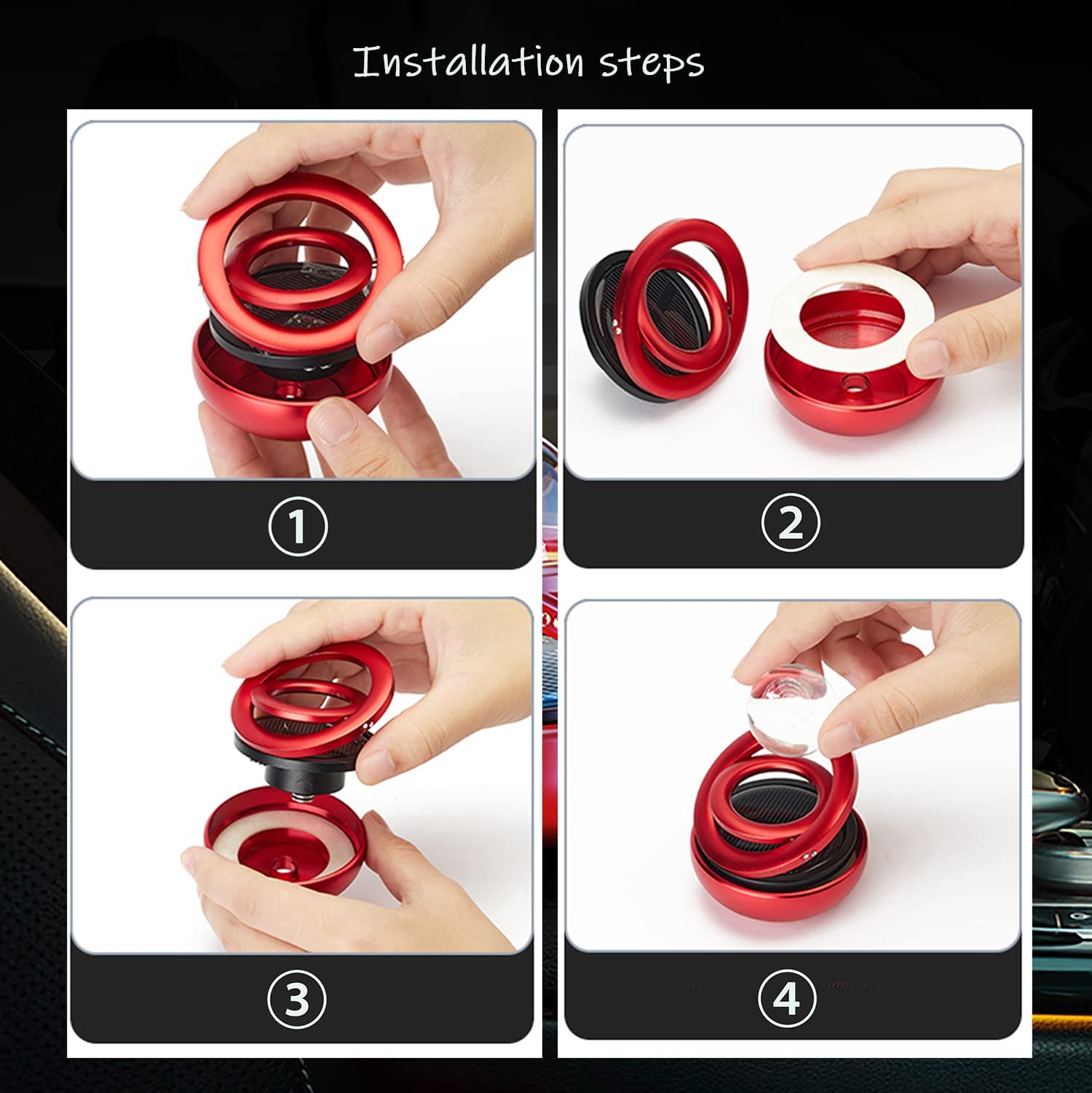 Solar Powered Car Air Freshener - Auto-Rotating Air Purifier for Car Interior, Red | Eliminate Odors & Freshen Air While Driving