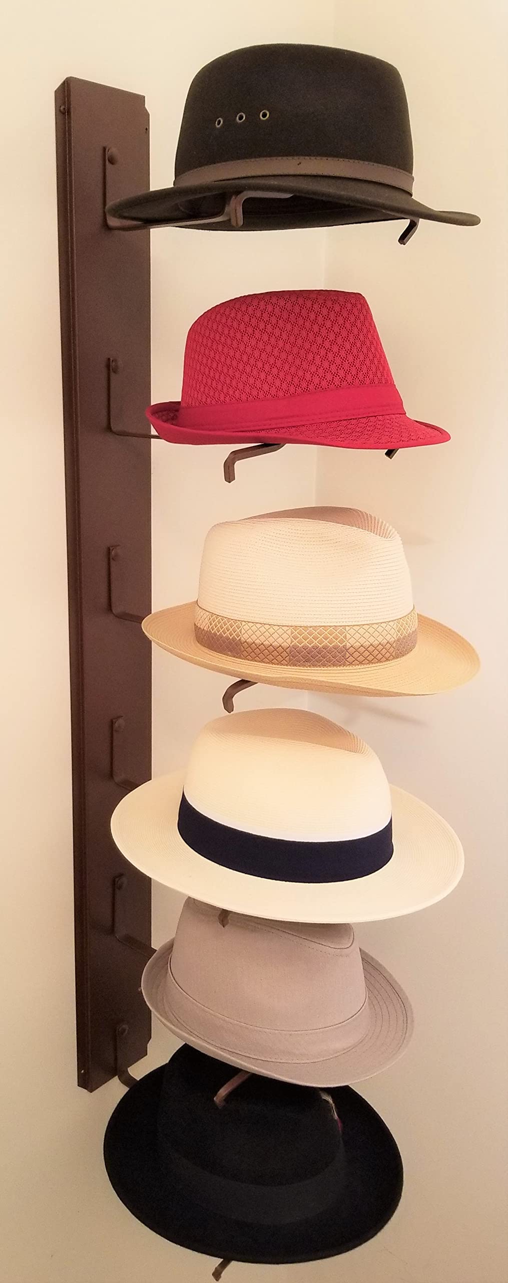 American Made Crown Up Six Hat Rack - Rustic Wall Mount for Hats & Caps
