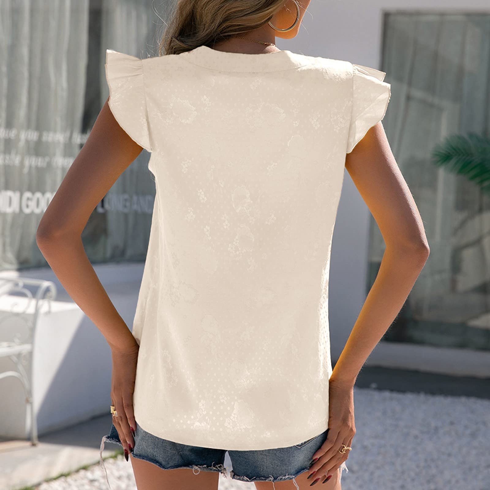Elegant V-Neck Ruffle Sleeve Pullover Shirt for Women - Casual Short Sleeve Blouse in 2XL - Perfect for Office Wear, Date Nights & Summer Outfits