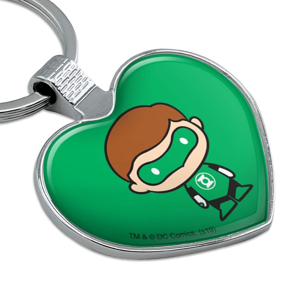 Green Lantern Cute Chibi Character Keychain - Heart Love Metal Key Ring for Cosplay, Anime Fans & Gift Giving | DC Comics Collectible Accessory for Backpacks, Keys & Purse Decor