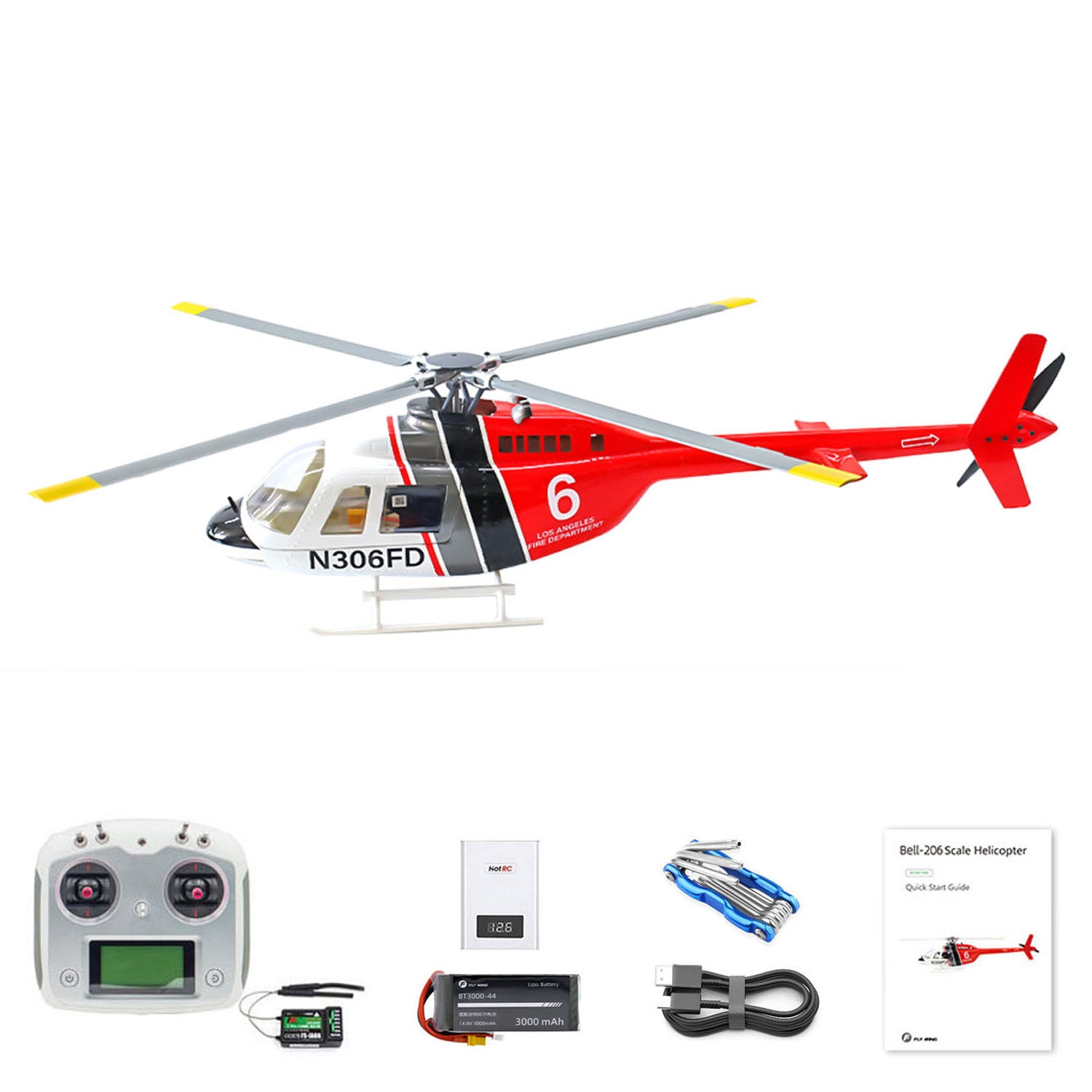 2.4G RC Scale FlyWing BELL 206 Helicopter - 4 Blade Rotor Remote Control Aircraft with GPS & Brushless Motor - Ready to Fly Smart Drone Gift for Adults & Kids - Outdoor Flying, Aerial Photography, Hobby Collection