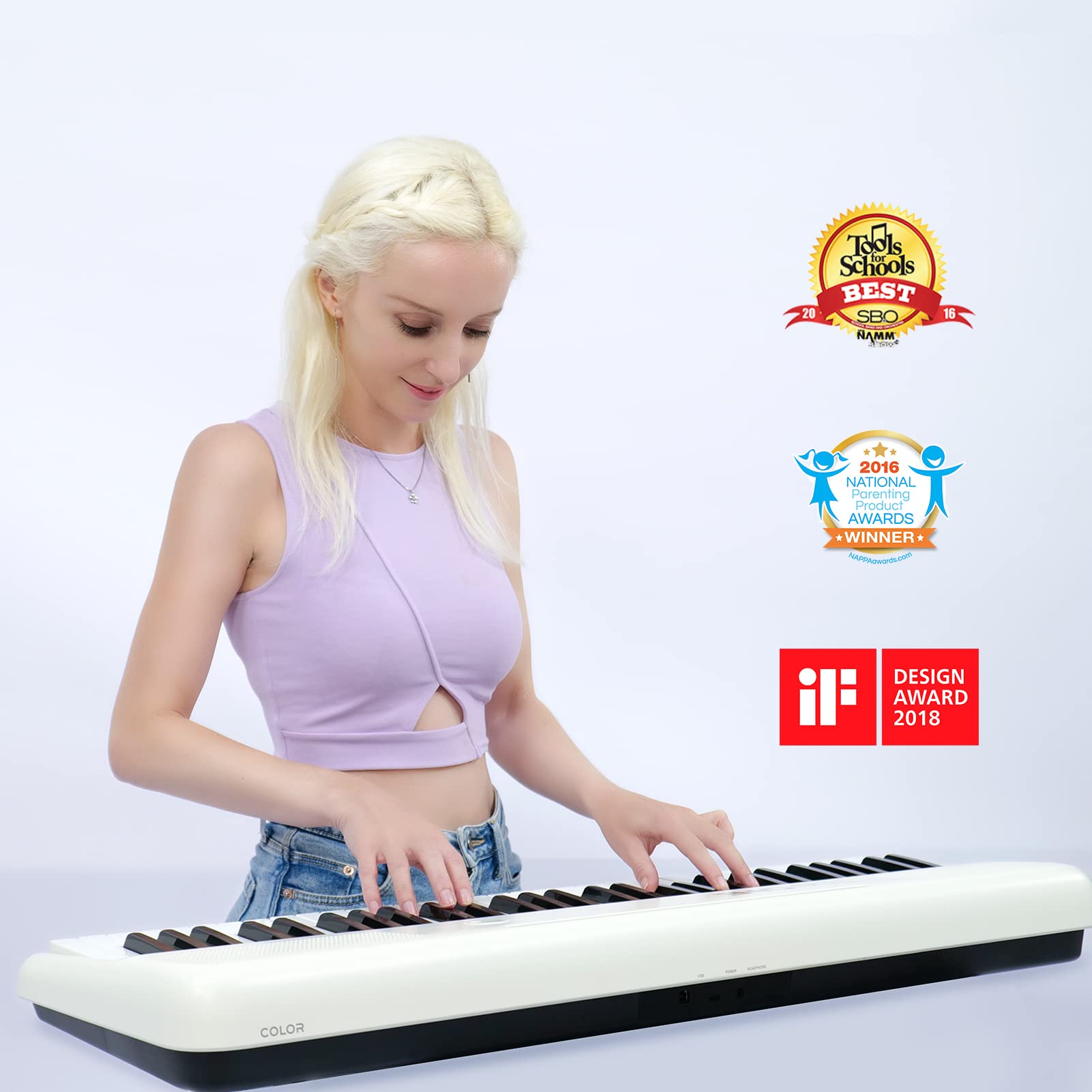 The ONE Smart Keyboard COLOR 61-Key Lighted Digital Piano for Beginners with 256 Tones, 64 Polyphony, Built-in LED Lights & Free Apps - Perfect for Home Practice, Music Learning & Live Performance (Black)