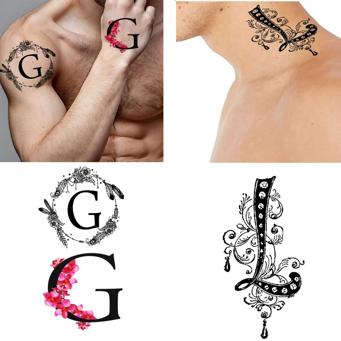 Waterproof Temporary Letter Tattoos for Kids - GL Initial Name Tattoo Stickers (Pack of 2) - Perfect for Birthdays, Parties & Summer Fun