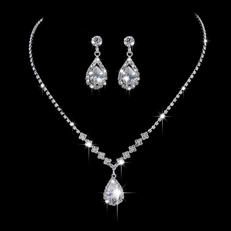 BSLVWG Silver Rhinestone Bridal Jewelry Set - Sparkling Crystal Dangle Drop Necklace & Earrings for Women | Perfect for Weddings, Prom, Anniversary Gifts & Special Occasions