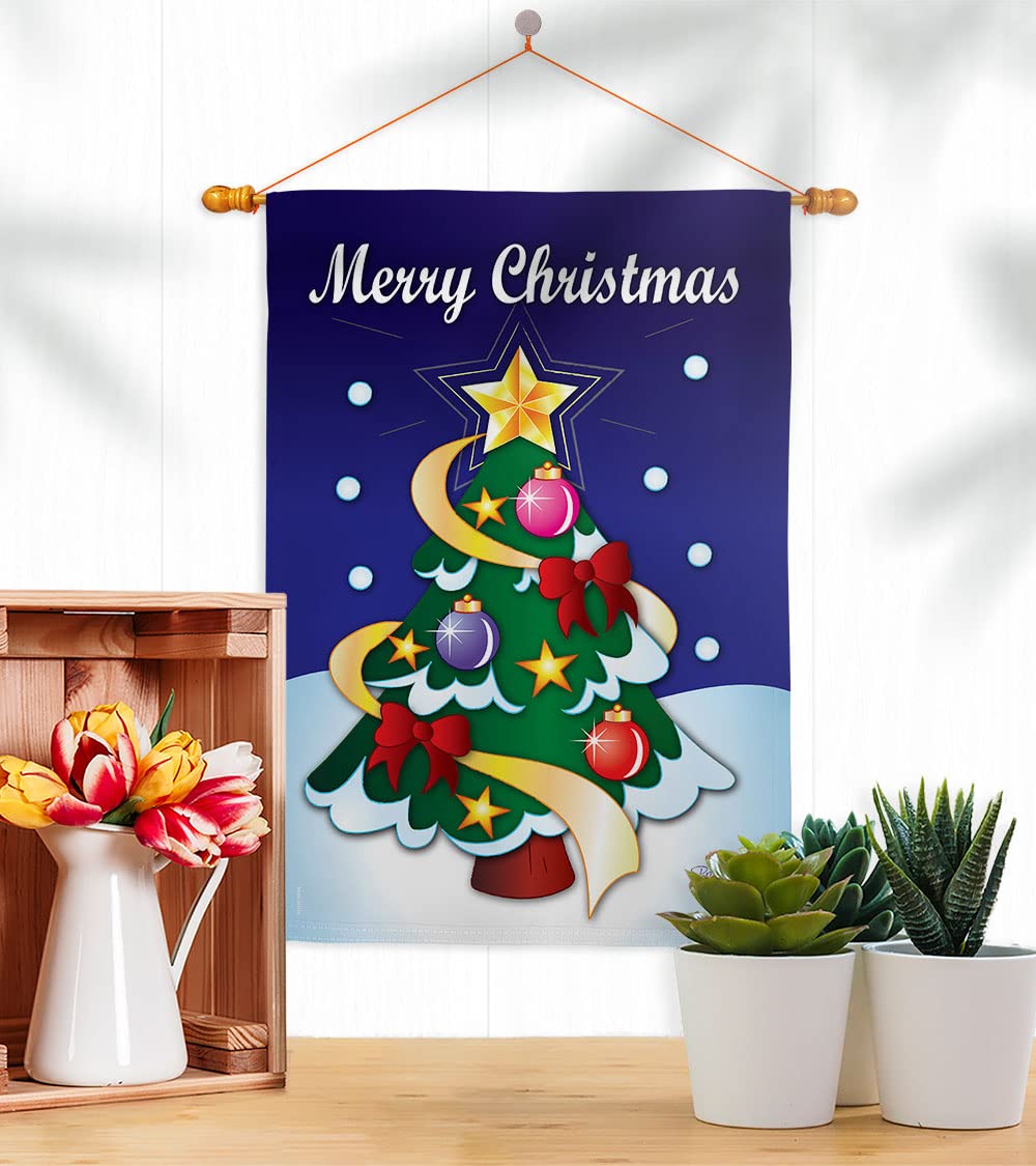 Merry Winter Christmas House Flag Set 28x40 with Pole - Holiday Yard Decor