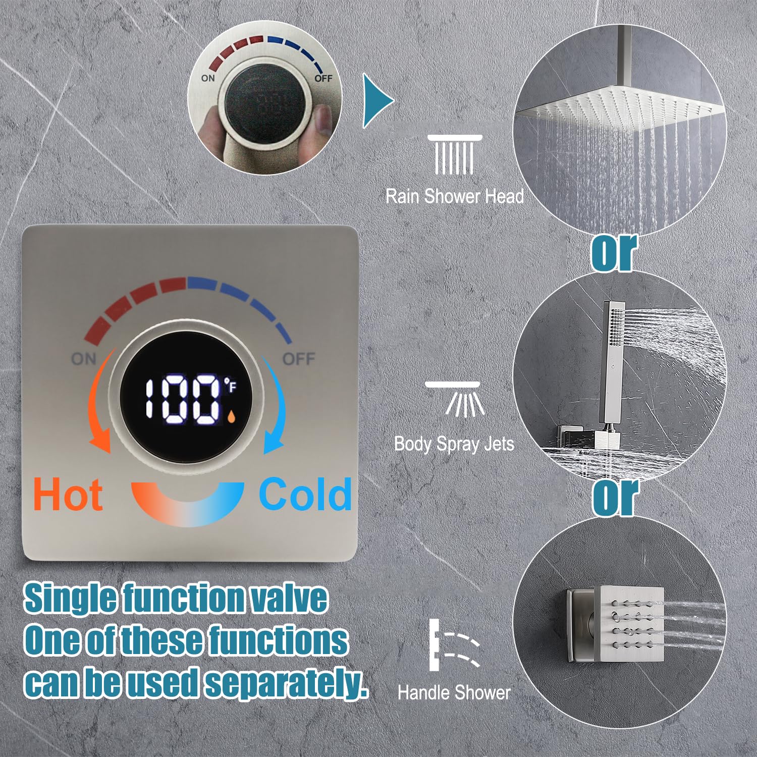 Digital Shower Valve with Temperature Display - Solid Brass Concealed Shower Diverter Kit with Wall Mount & Body Jets Control - Brushed Nickel Finish for Modern Bathroom & Spa Experience