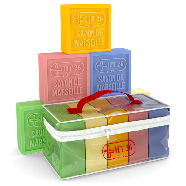 HT26 Paris - 5 Pack Marseille Soap 150g, 5 Fragrances - Natural Handmade French Soap for Bath, Shower & Gift