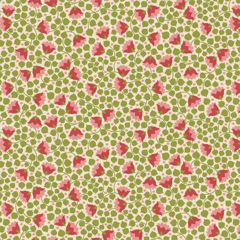 Bellflower Tilda 110128 Green - Elegant Floral Fabric for Quilting, Sewing & Home Decor Projects