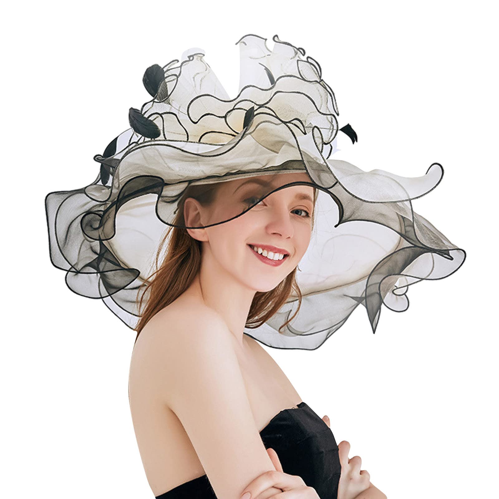 Women's Wide Brim Folding Straw Hat - Summer Beach Sun Hat with Flower Design for Bridal Shower, Outdoor Travel & Vacation Accessories