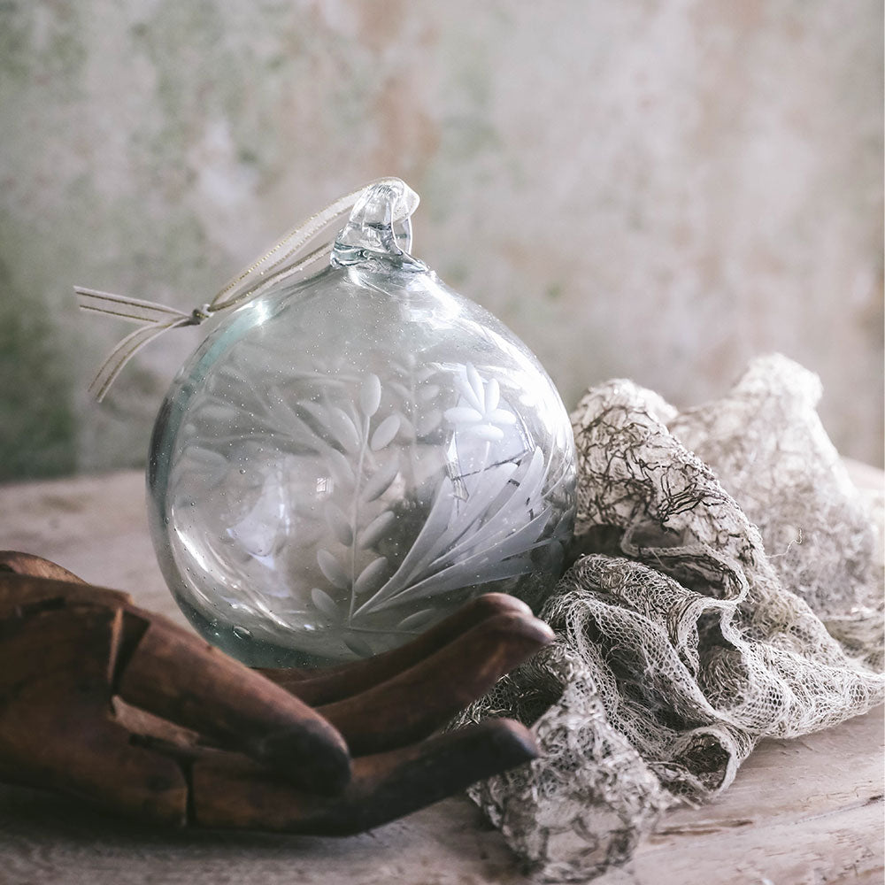 Handblown Etched Glass Christmas Ornament - Large Holiday Decoration for Tree, Gift, and Home Décor | Perfect for Christmas, Weddings, and Special Occasions