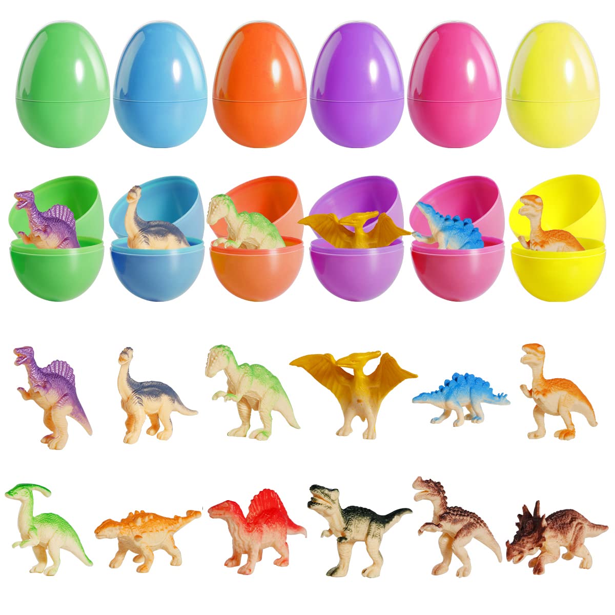 12 Pack Prefilled Easter Eggs with Mini Dinosaur Toys - Dinosaur Figures for Kids Easter Gifts, Egg Hunts, Basket Stuffers & Party Favors - Perfect for Easter Celebrations, Classroom Activities and Birthday Party Games