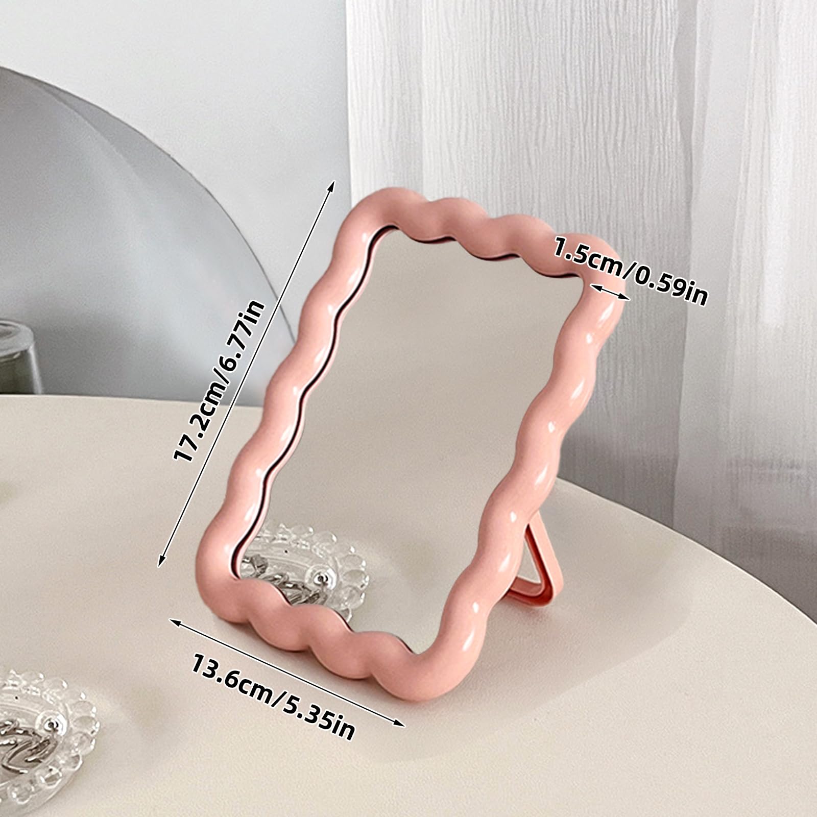 Wave Shaped Vanity Mirror - Portable Folding Makeup Mirror for Travel & Home (6.7X5.3 Inch, Pink) - Perfect for Bedroom & On-the-Go Touch Ups