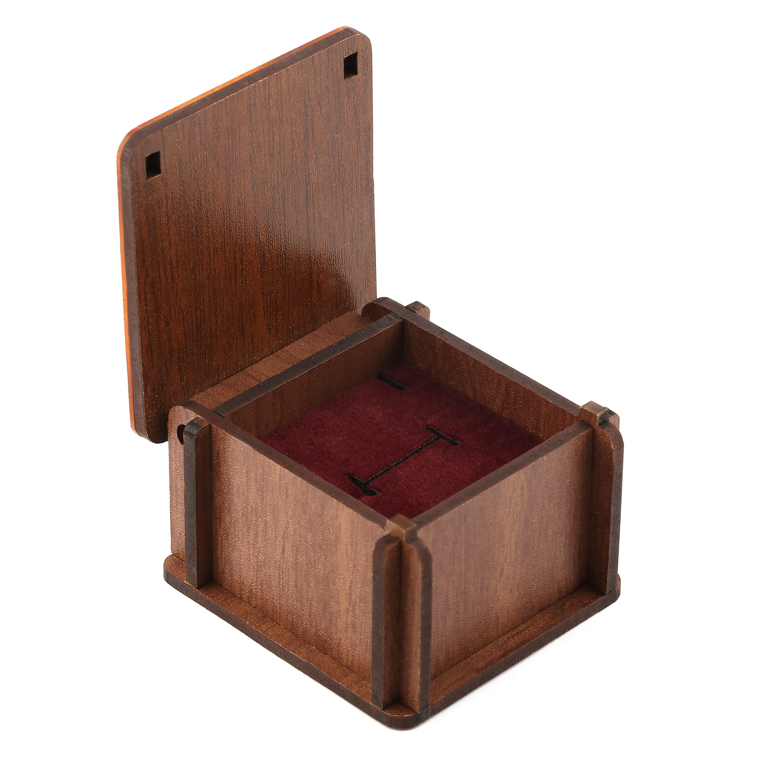 Lucce Wooden Ring Box for Proposal - Slim Small Engagement Ring Box with Golden Mirror Effect & Tree of Life Pattern - Rustic Wedding Decor for Ceremony, Jewelry Gift Box - Wooden Storage Box for Engagement, Wedding, Anniversary & Special Occasions