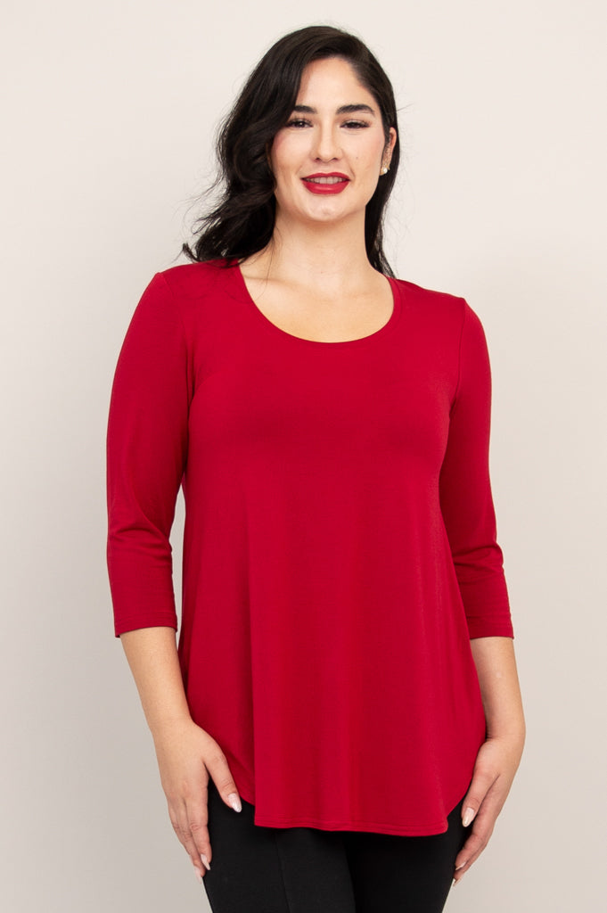 Jazz 3/4 Sleeve Women's Tops - Soft Bamboo Fabric Lipstick Red Blouse for Casual Wear & Office Outfits