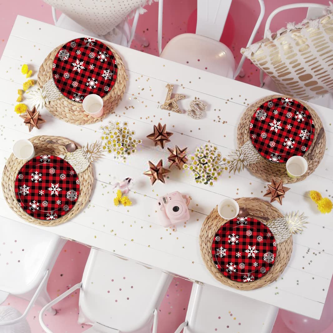 48PCS Christmas Paper Plates - Red & Black Buffalo Plaid Holiday Dinnerware Set (9