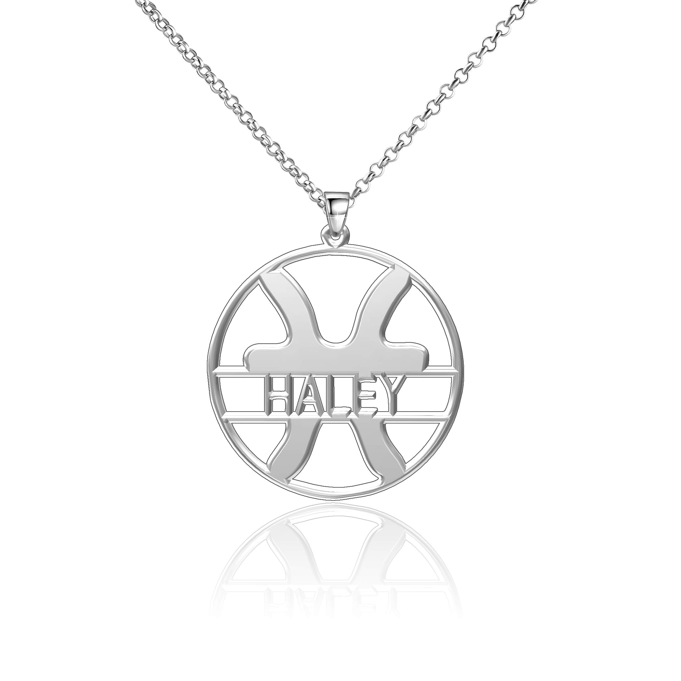 Personalized Sterling Silver Zodiac Necklace - Custom Name & Pisces Constellation Jewelry Gift for Couples, Women, Anniversary | Romantic Present for Her, Birthday, Valentine's Day