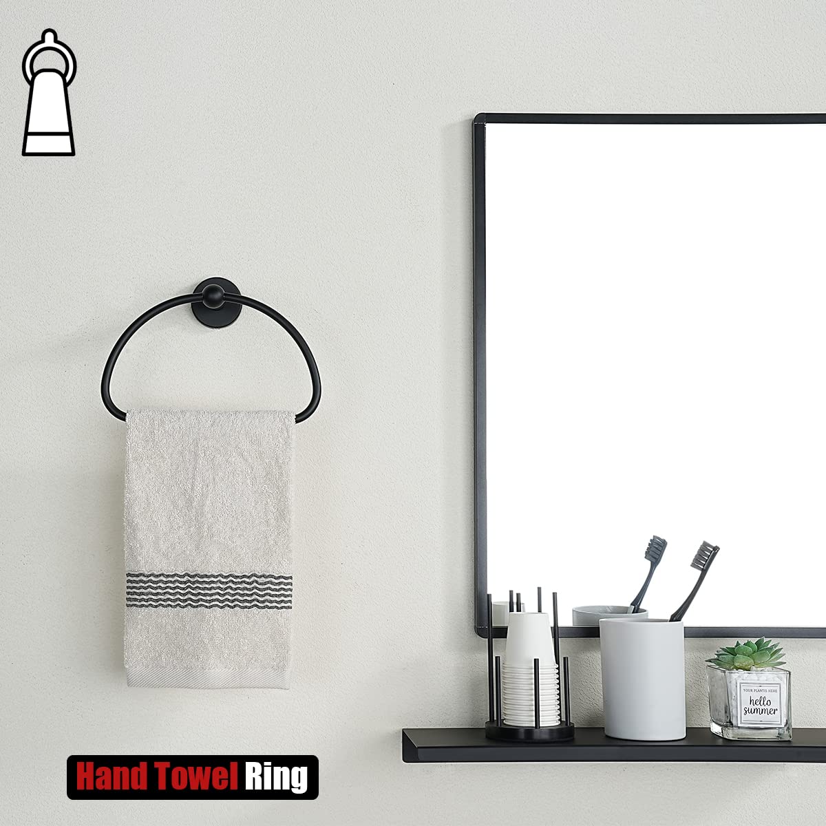 Matte Black Stainless Steel Towel Ring - 7