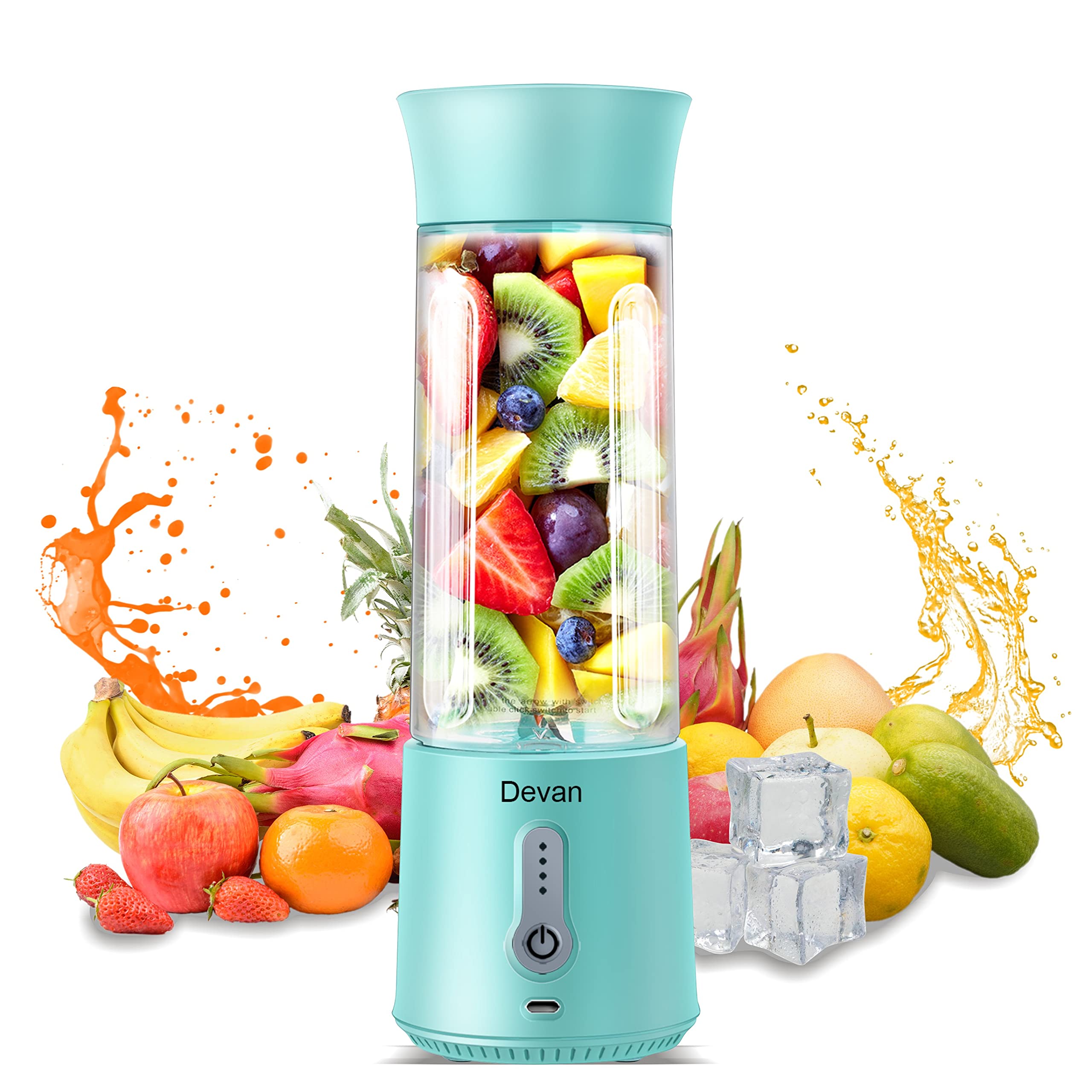 Portable Blender 16.9 Oz - USB Rechargeable Personal Blender with 4000mAh Battery & 6 Blades - Perfect for Smoothies, Juices, Shakes & Crushed Ice - Compact Travel Blender for Gym, Sports, Camping & Outdoor Activities (Blue)