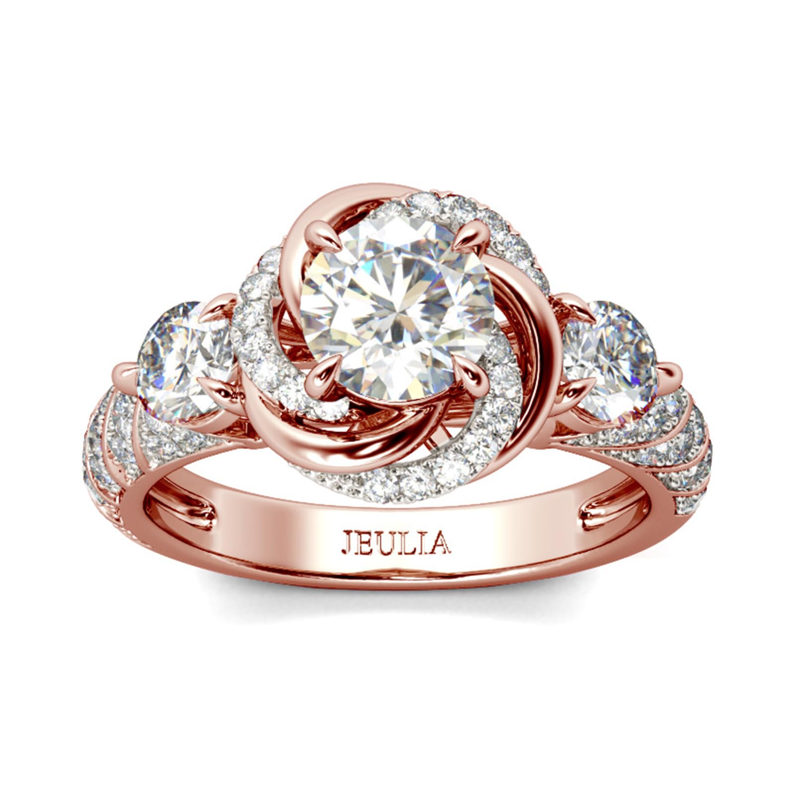 Jeulia 3ct Halo Simulated Diamond Engagement Ring - 925 Sterling Silver Rose Gold Plated Cubic Zirconia Wedding Band for Women - Anniversary, Promise, Proposal Gift with Jewelry Box - Perfect for Bridal, Valentine's Day & Special Occasions