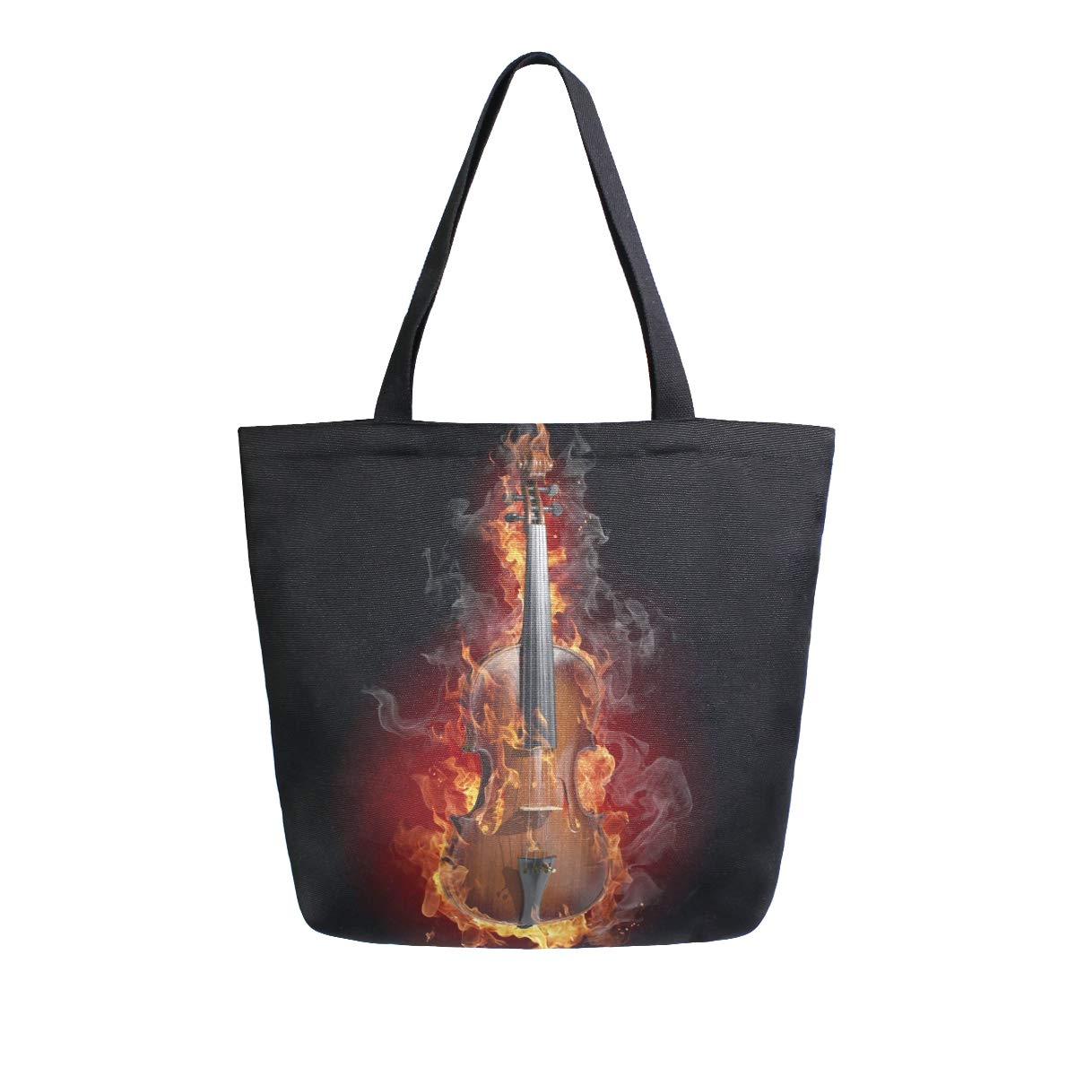 ALAZA Music Fiery Violin Canvas Tote Bag - Large Reusable Cotton Shoulder Bag for Women, Perfect for Work, Travel, Shopping & Grocery | Stylish Top Handle Purse for Musicians & Music Lovers