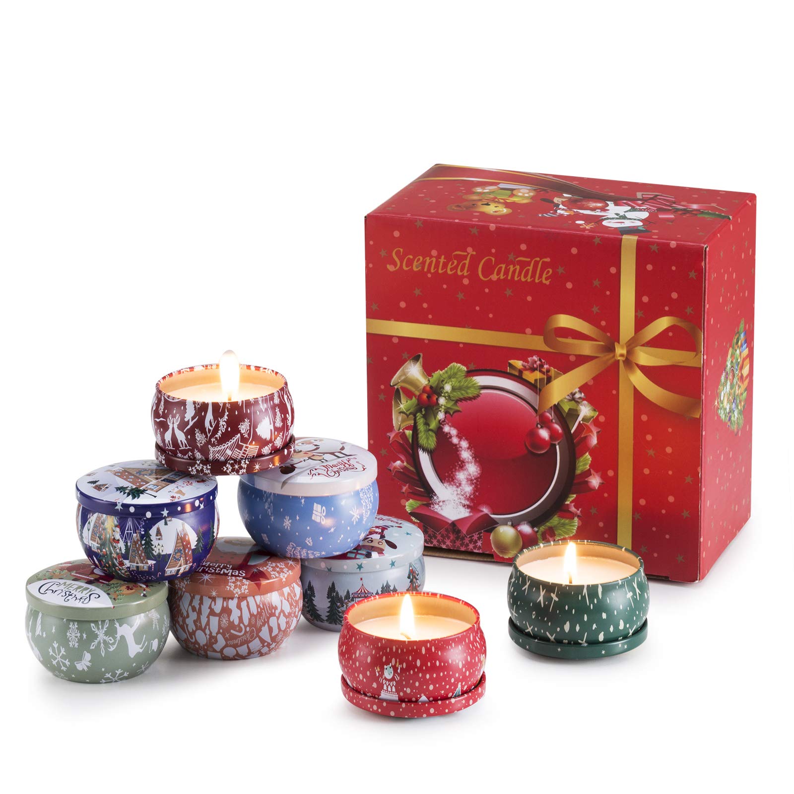 Christmas Scented Candles Gift Set - 8 Pack Natural Soy Wax Candles in 2.5oz Travel Tins, Holiday Home Decor & Romantic Gifts for Women, Anniversary, Birthday - Perfect for Relaxation, Spa Nights & Cozy Winter Evenings
