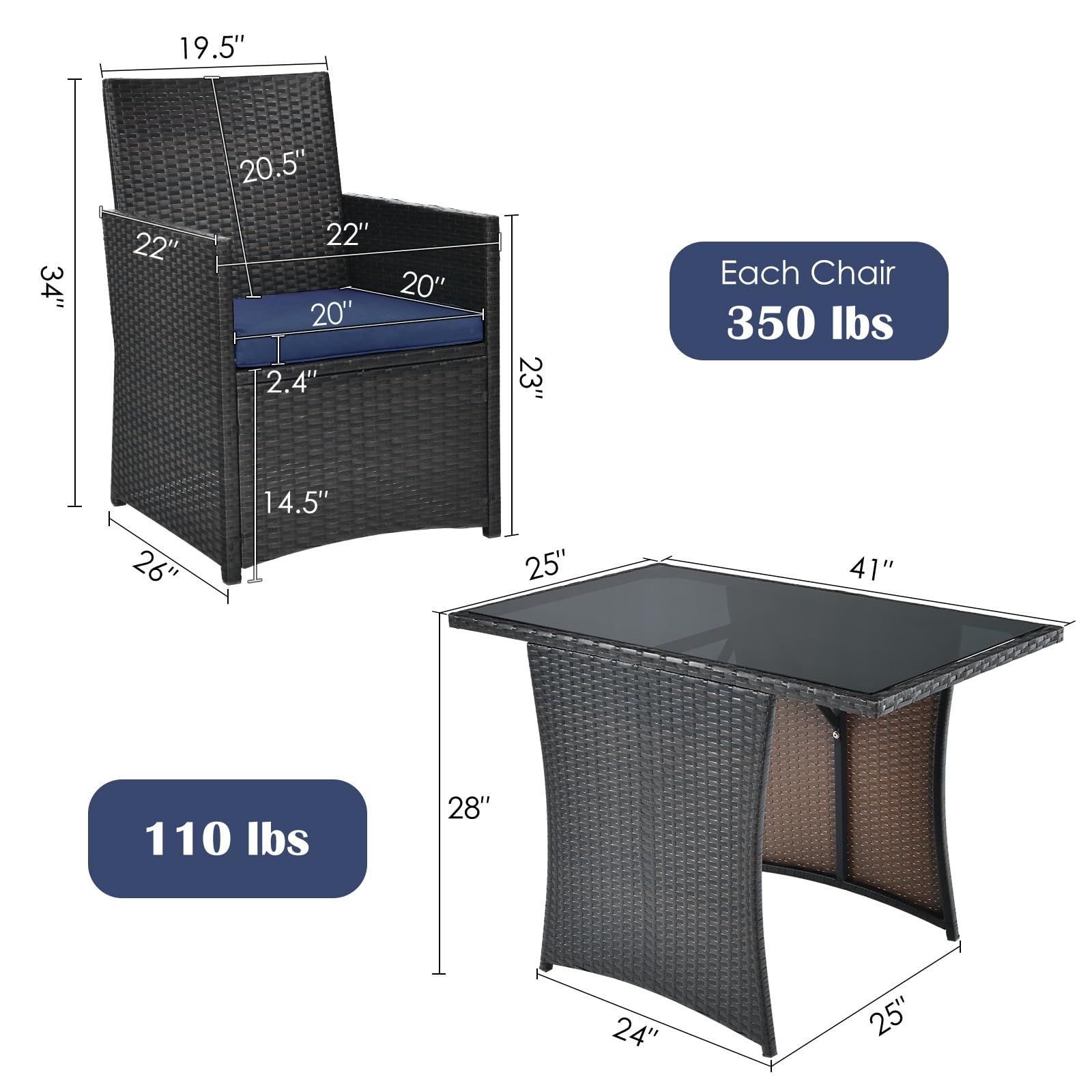 HAPPYGRILL 3-Piece Outdoor PE Rattan Bistro Set with Cushioned Chairs - Patio Dining Table and Conversation Set for Backyard, Porch, Garden, Poolside - Perfect for Al Fresco Dining, Relaxing, and Outdoor Entertaining