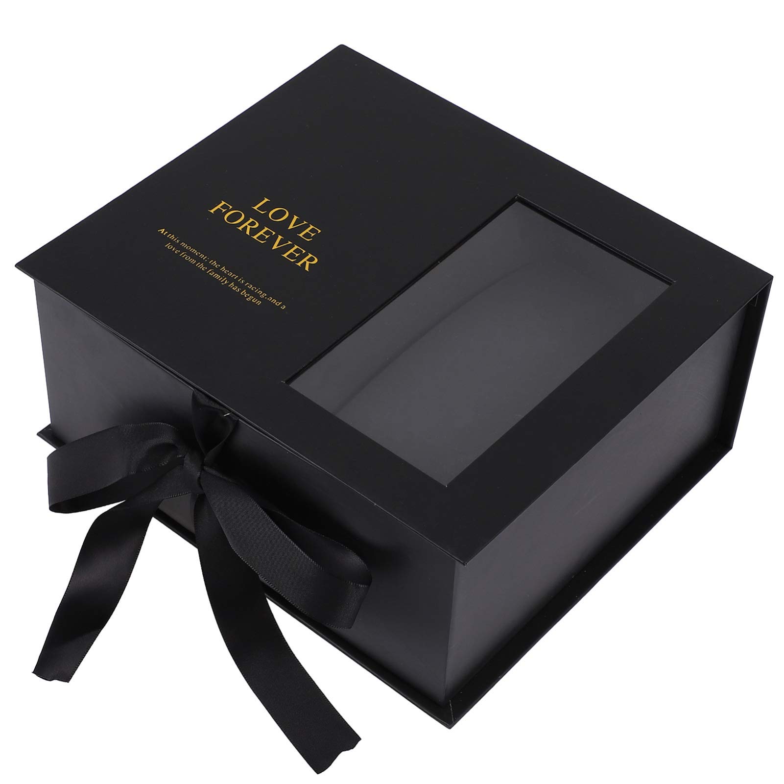 NUOBESTY Black Flower Gift Box with Clear Window Lid - Elegant Wrapping Box for Graduation, Wedding, Engagement Gifts - Perfect for Floral Arrangements & Special Occasions