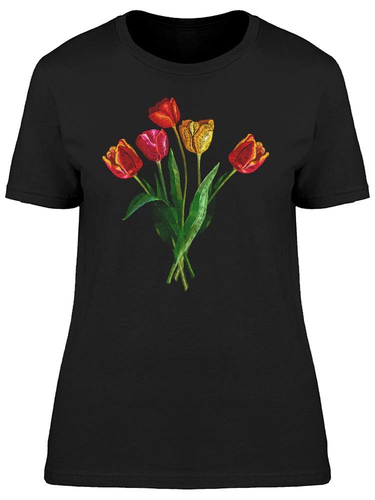 Red and Yellow Tulips Graphic T-Shirt for Women - Casual Summer Floral Tee for Outings & Picnics
