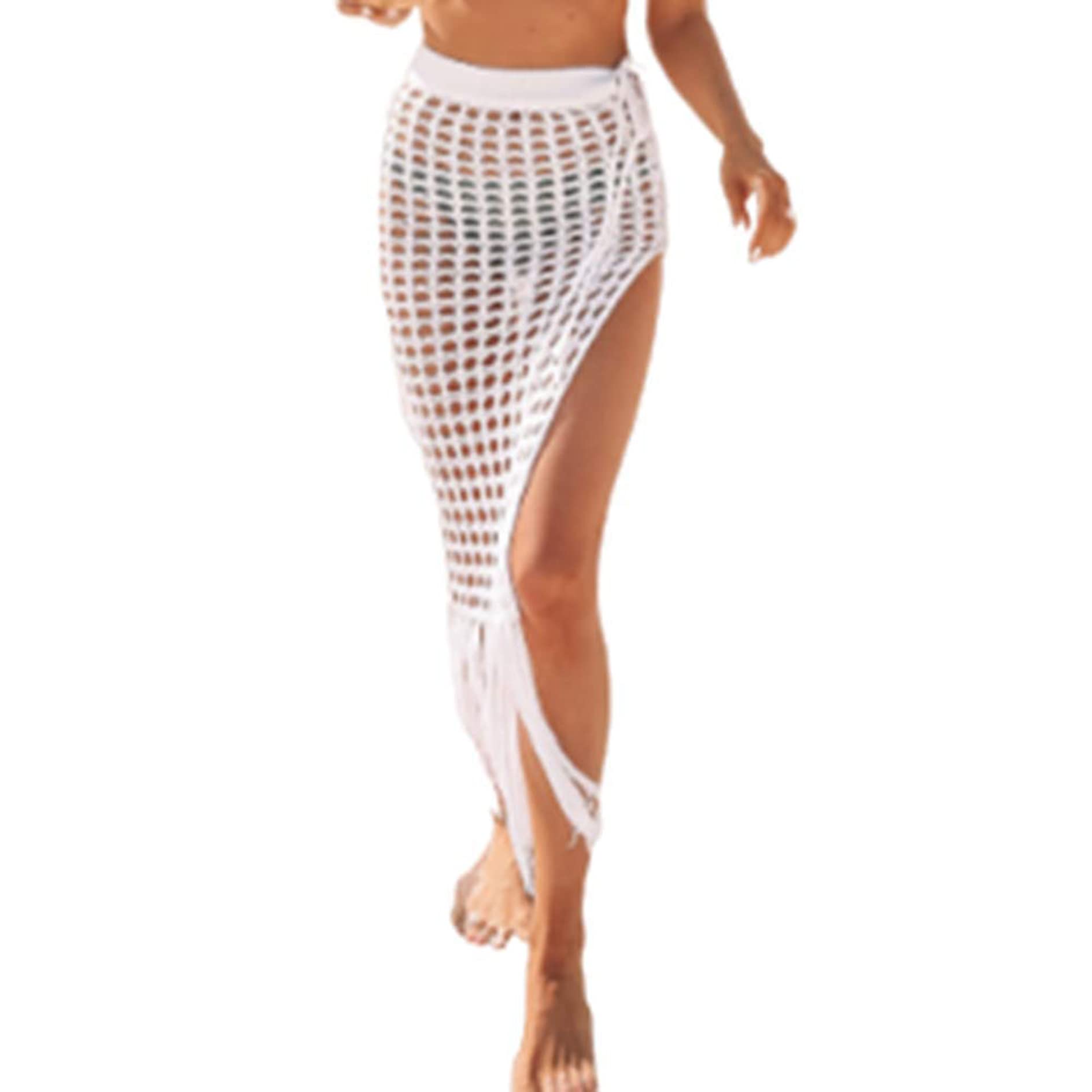 Sexy Sheer Hollow Out Maxi Skirt for Women - Beach Cover Up with Split Tassels, Summer Crochet Knit Skirt | Perfect for Beach Vacations, Pool Parties & Boho Fashion Outfits