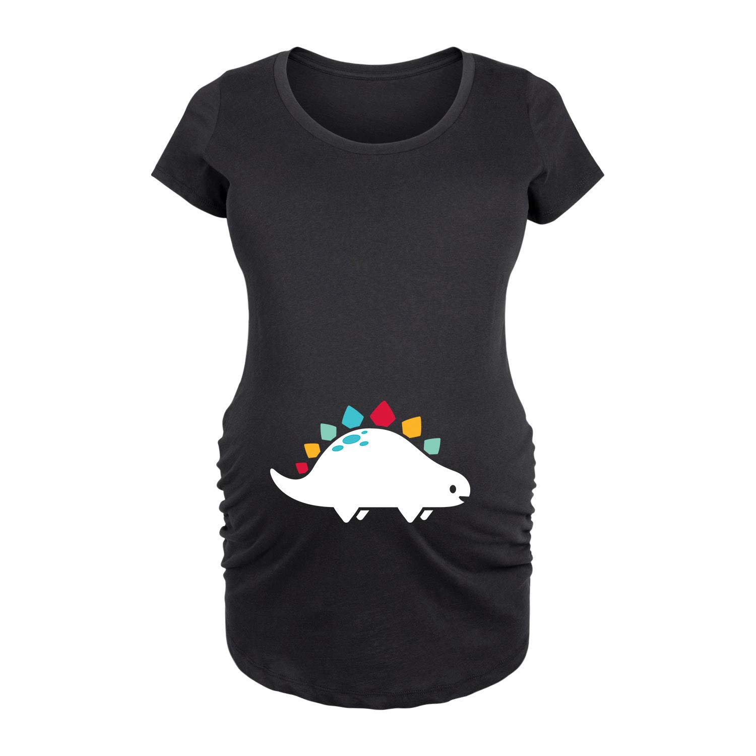 Bloom Maternity Rainbow Dinosaur Print Maternity Scoop Neck T-Shirt - Soft Stretchy Pregnancy Top for Casual Wear & Baby Showers