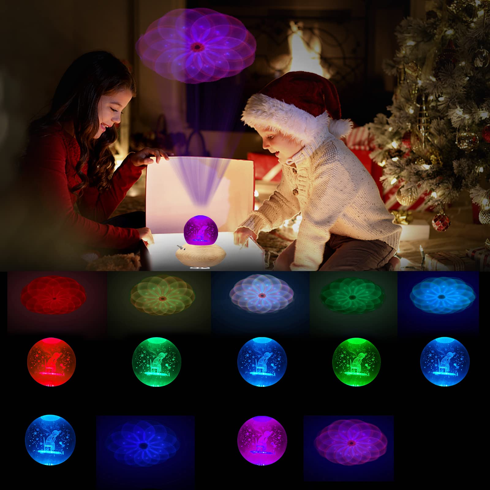 3D Crystal Ball Music Box with RGB Light Projection & 360° Rotating Wooden Base - Romantic Night Light for Bedroom Decor | Perfect Gift for Valentine's Day, Birthday, Christmas (Women, Girls, Kids, Mom) | Creates Magical Ambiance for Weddings, Proposals & Relaxation