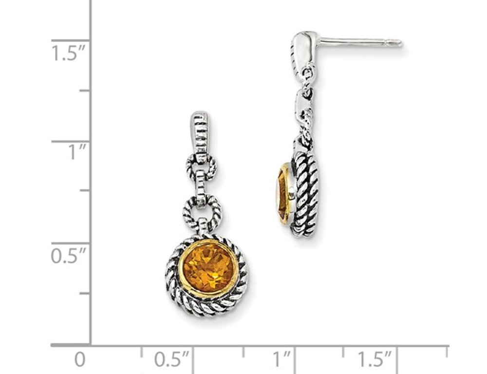 1.50 Carat Natural Yellow Citrine Gemstone Sterling Silver Drop Earrings with 14K Gold Accents - Elegant Dangle Jewelry for Women, Perfect for Weddings, Parties & Special Occasions