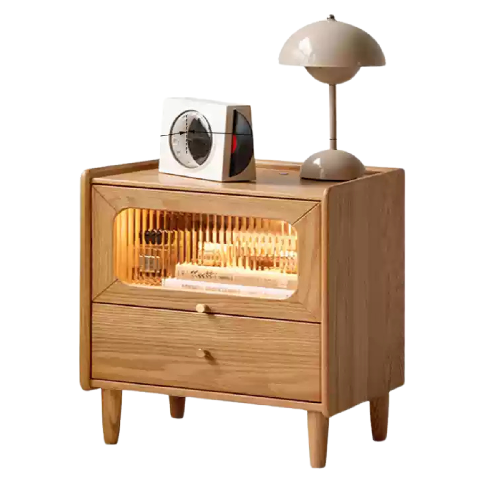 19.6x13.7x19.6 inch / 50x35x50cm / Natural wood color / bedside table (with lamp)