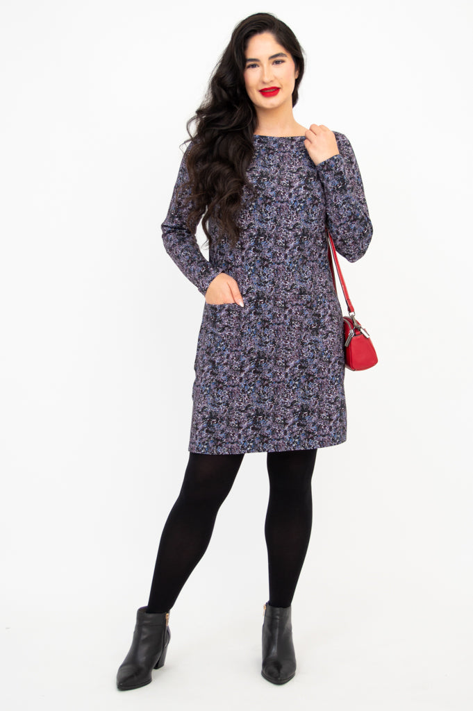 Lola Long Sleeve Dress - Soft Bamboo Fabric in Blue Space Print | Women's Casual & Formal Wear | Perfect for Office, Parties & Everyday Outfits